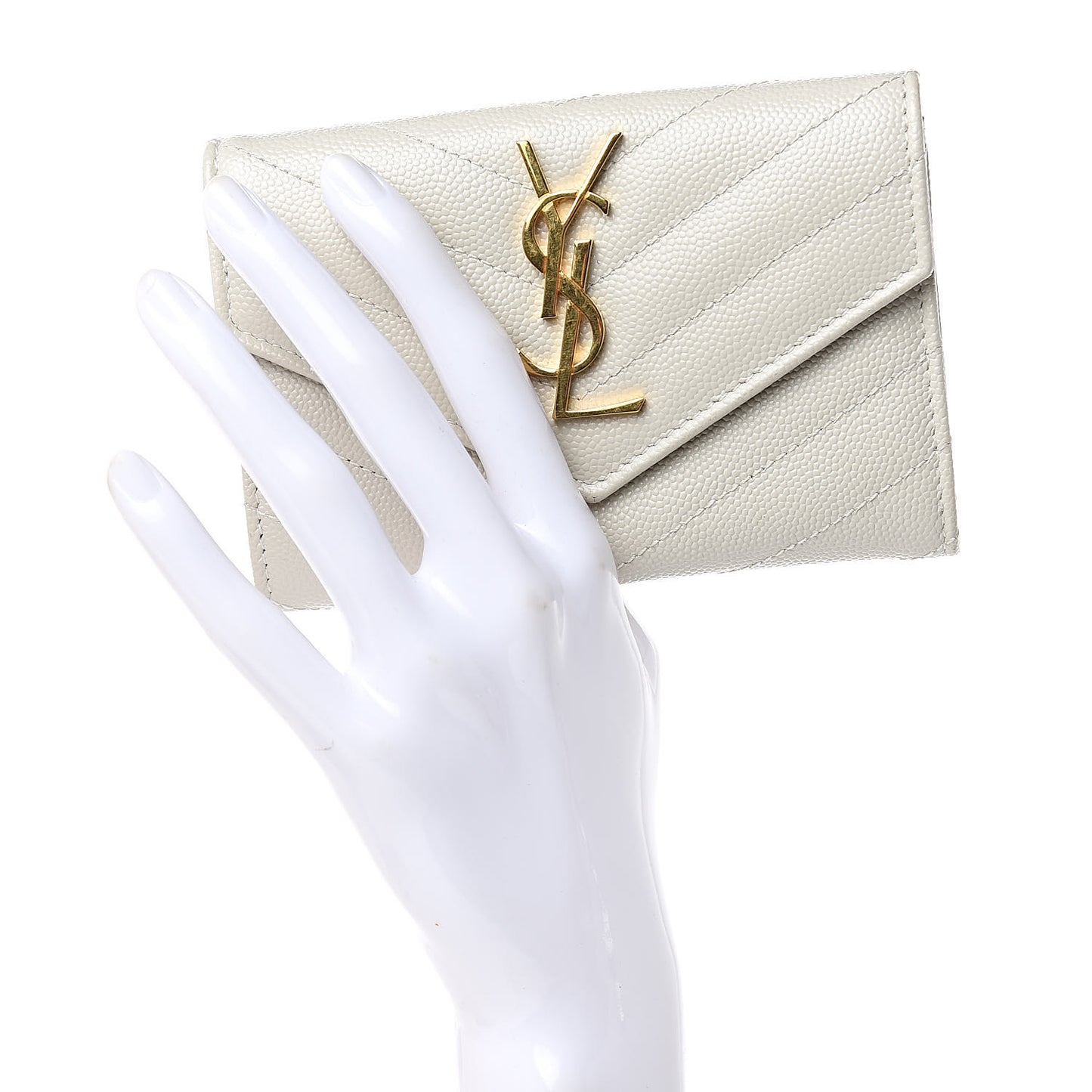 Grain De Poudre Matelasse Chevron Small Monogram Envelope Wallet Crema Soft