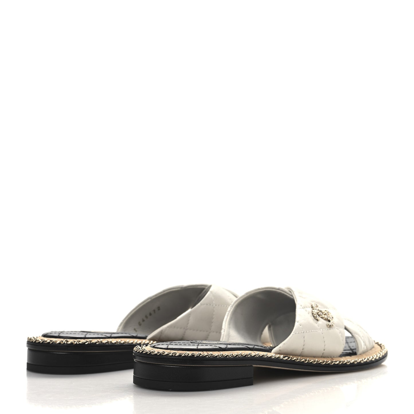 Shiny Lambskin Quilted  Metal Chain CC Sandals 36 White