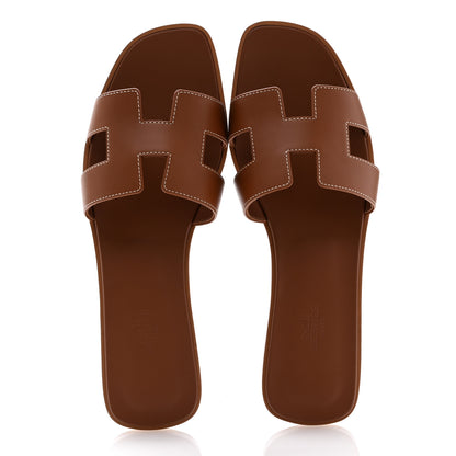 Hermes Box Calfskin Oran Sandals 40 Gold 2 of 10