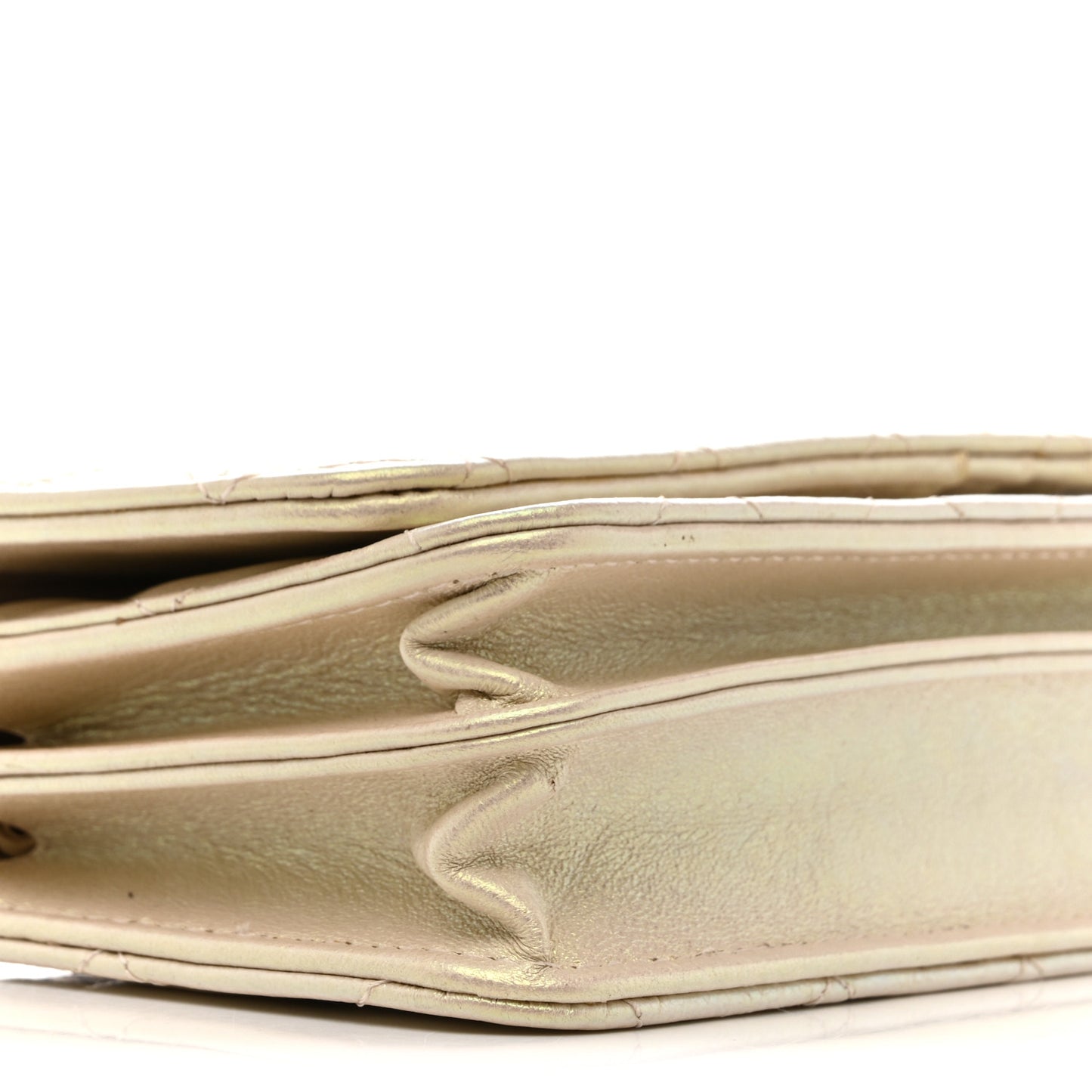 Iridescent Lambskin Quilted Mini Wallet On Chain WOC Ivory