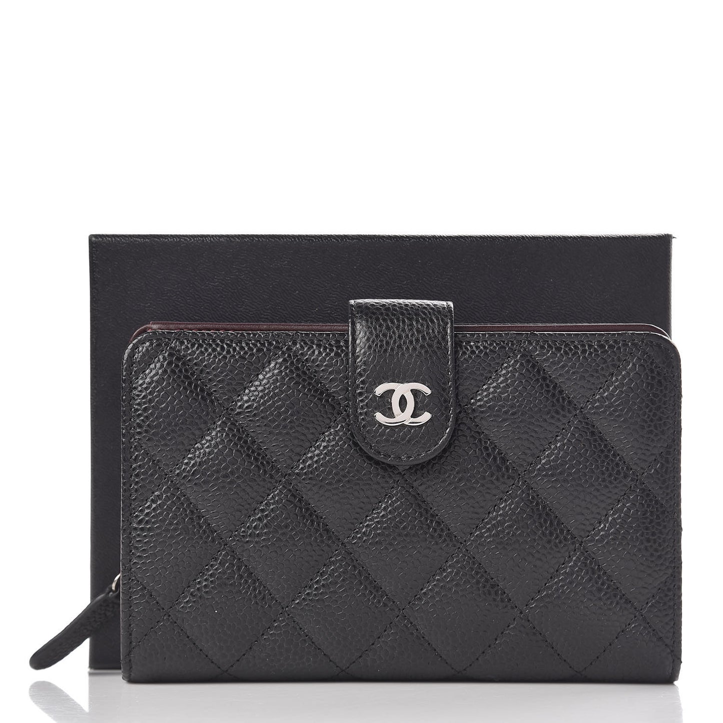 Caviar Quilted Zipped Pocket Wallet Black