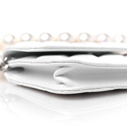 Chanel Calfskin Quilted Maxi Pearls Card Holder Flap With Chain White 9 of 13