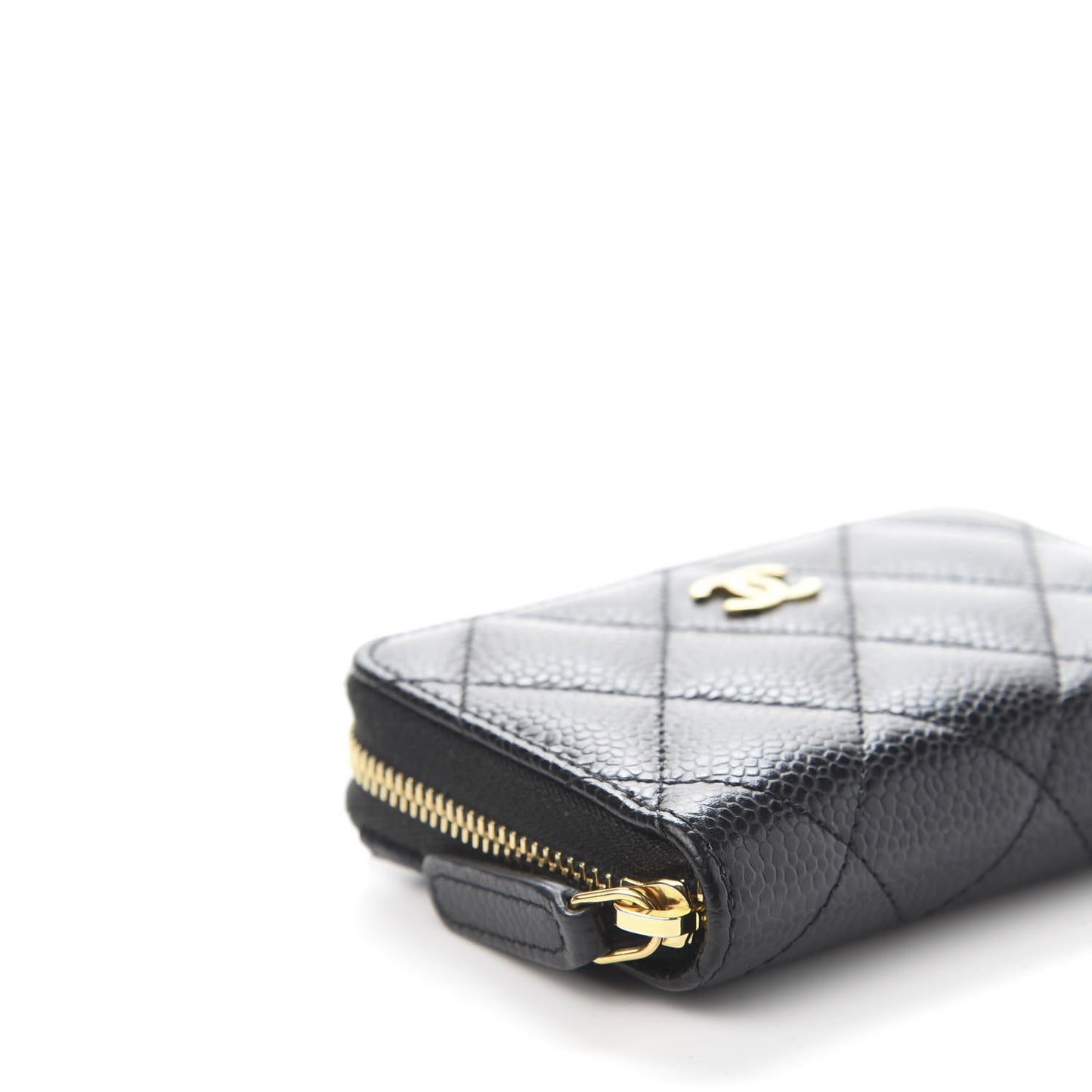 Caviar Quilted Zip Card Holder Black