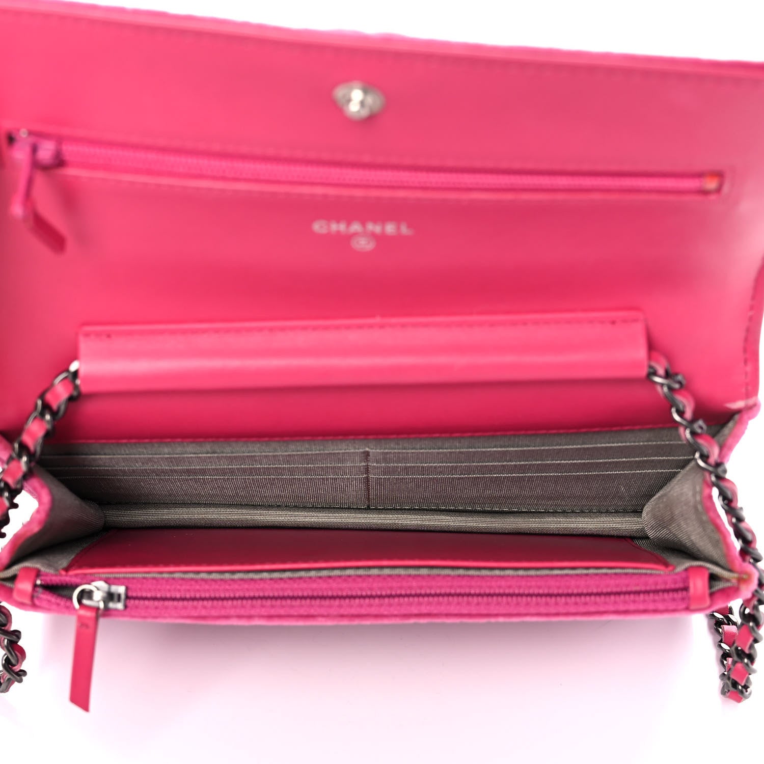 Chanel Velvet Quilted Boy Wallet On Chain WOC Fuchsia 10 of 14