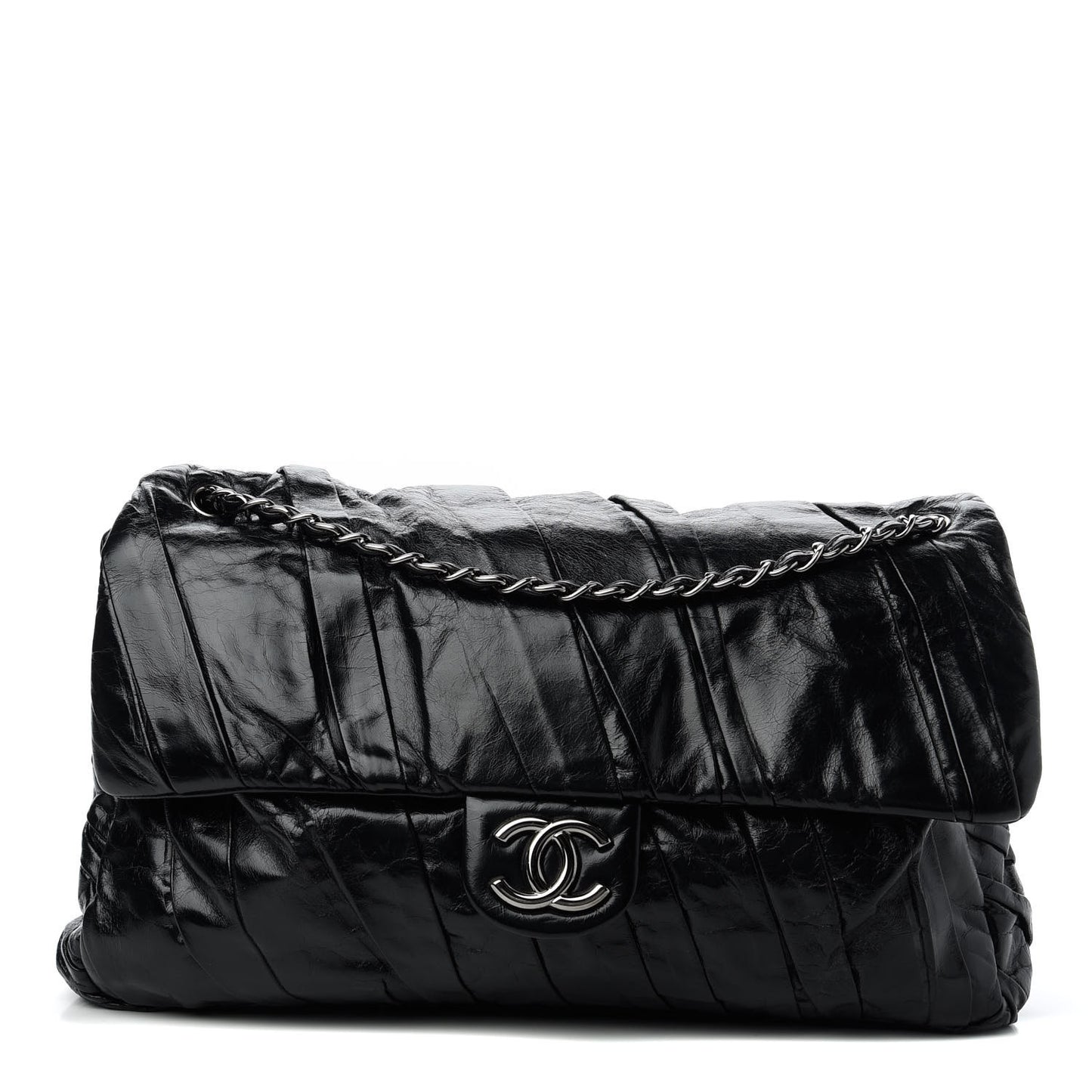 Glazed Calfskin Twisted Maxi Flap Black