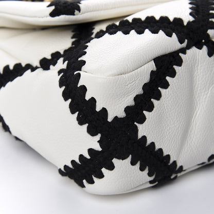 Chanel Calfskin Crochet Medium 19 Flap White Black 5 of 9