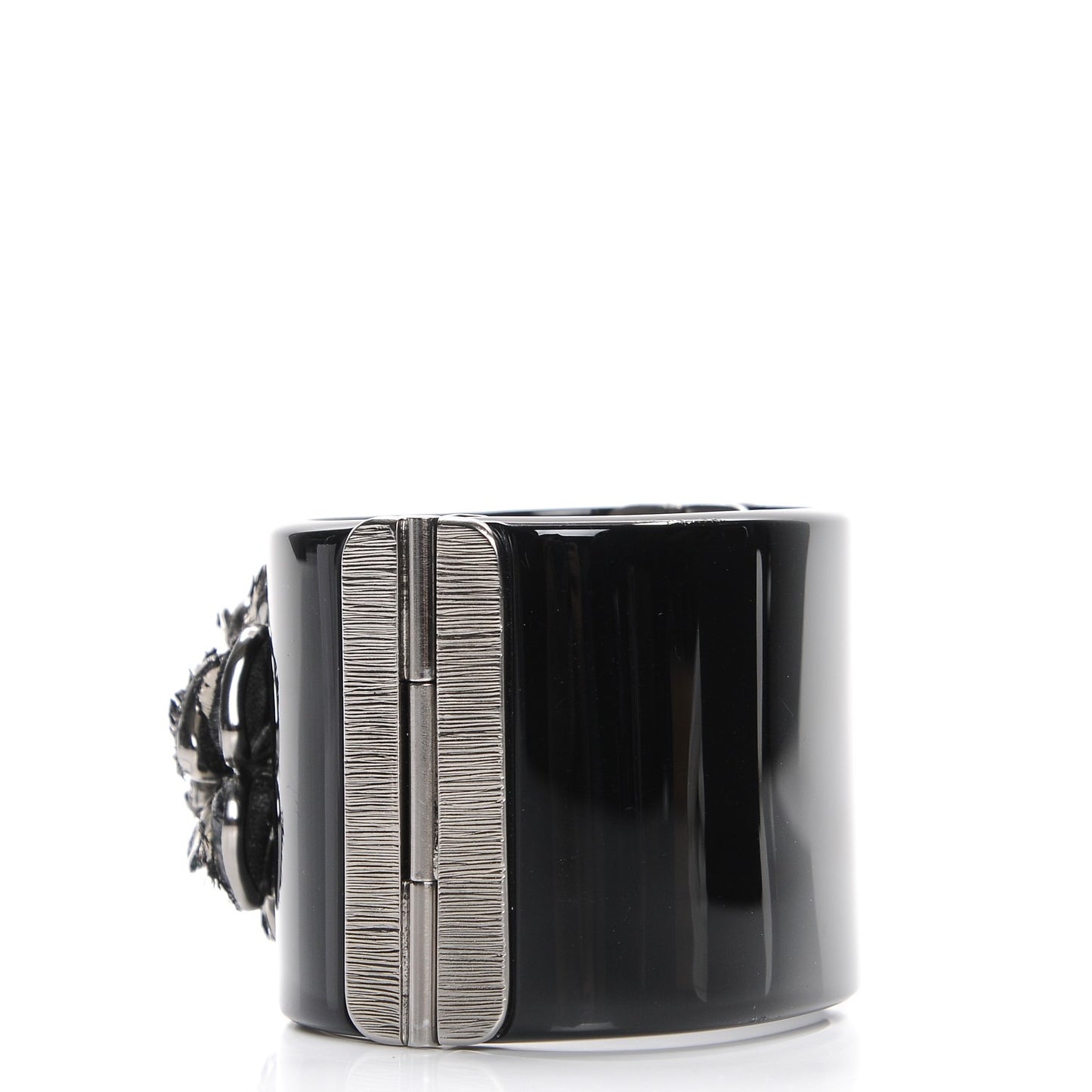 Resin Crystal Feather CC Camellia Wide Cuff Black