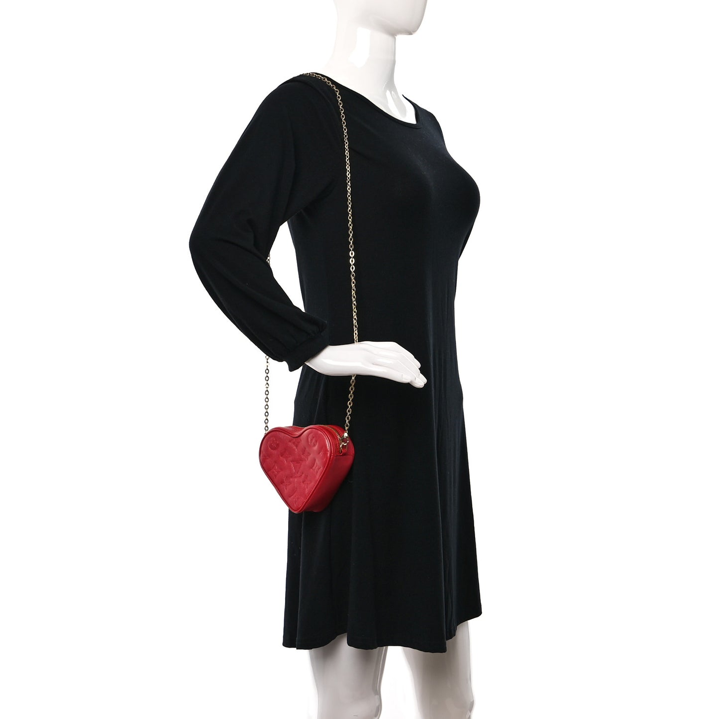 Lambskin Embossed Monogram Fall In Love Sac Coeur Heart Chain Bag Lipstick Red