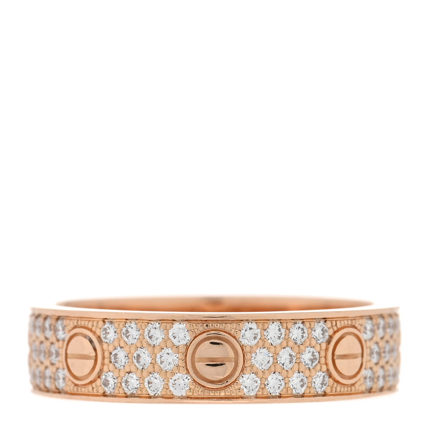 18K Pink Gold Diamond 5mm LOVE Wedding Paved Band Ring 53 6.5