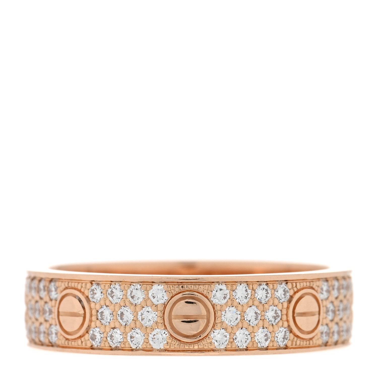 Cartier 18K Pink Gold Diamond 5mm LOVE Wedding Paved Band Ring 53 6.5 3 of 5