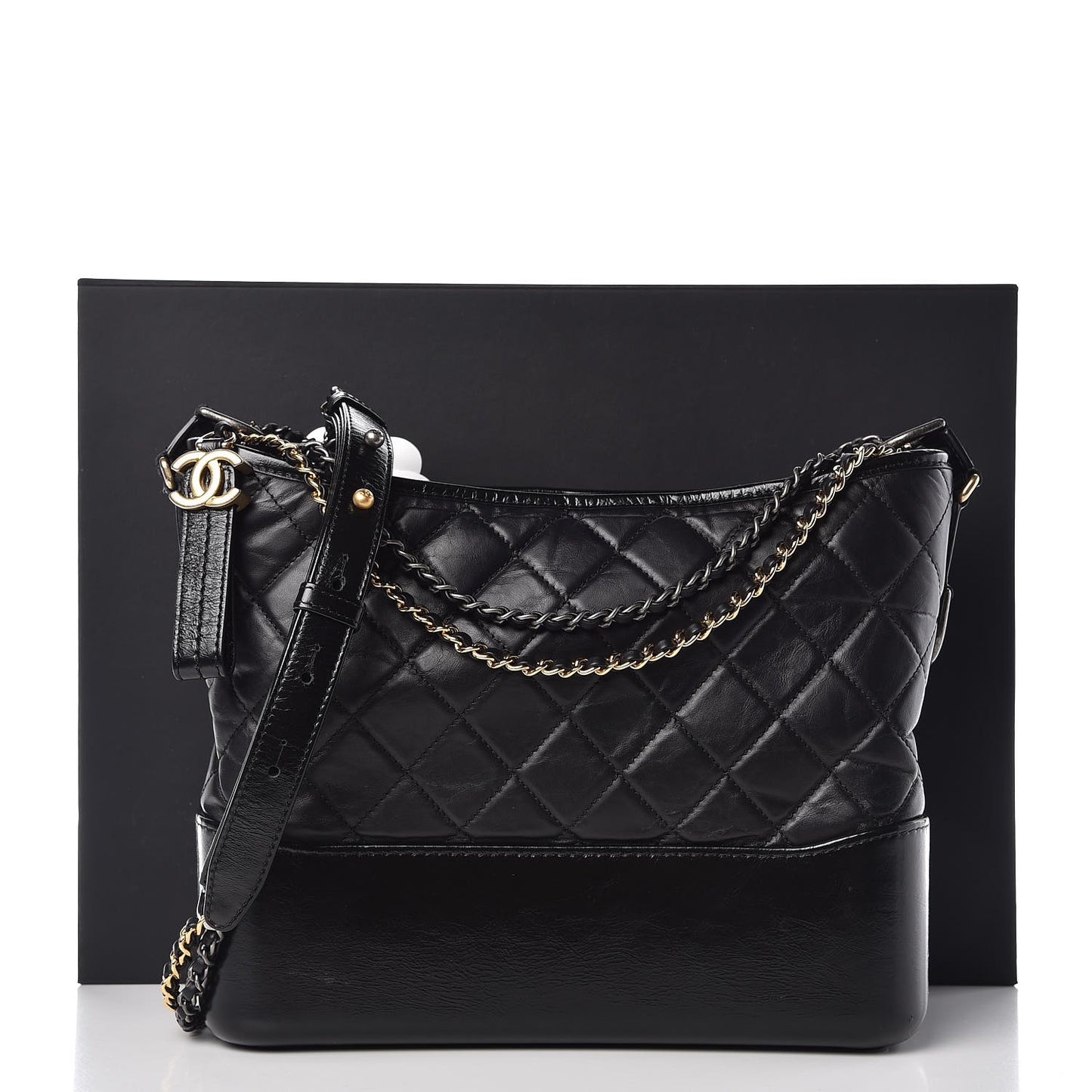 Aged Calfskin Quilted Medium Gabrielle Hobo Black