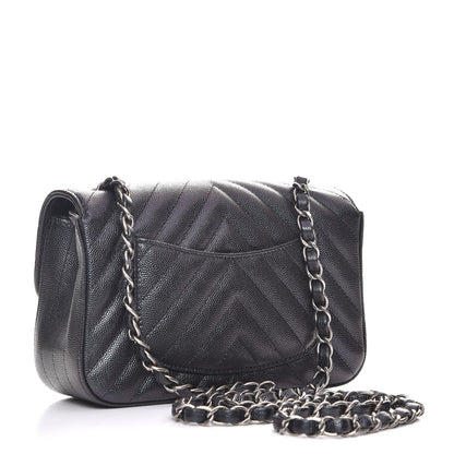 Chanel Iridescent Caviar Chevron Quilted Mini Rectangular Flap Black 3 of 8