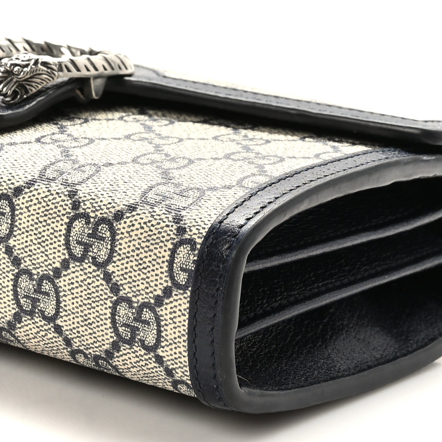 Gucci GG Supreme Monogram Textured Dollar Calfskin Mini Dionysus Chain Wallet Beige Blue 10 of 10