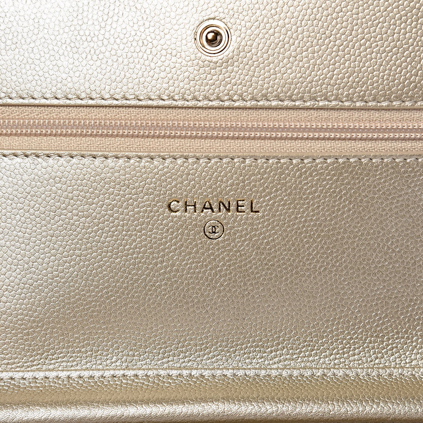 Pearly Caviar Quilted Wallet On Chain WOC Light Gold