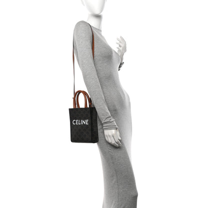 Celine Triomphe Canvas Calfskin Mini Vertical Cabas Tan 2 of 8