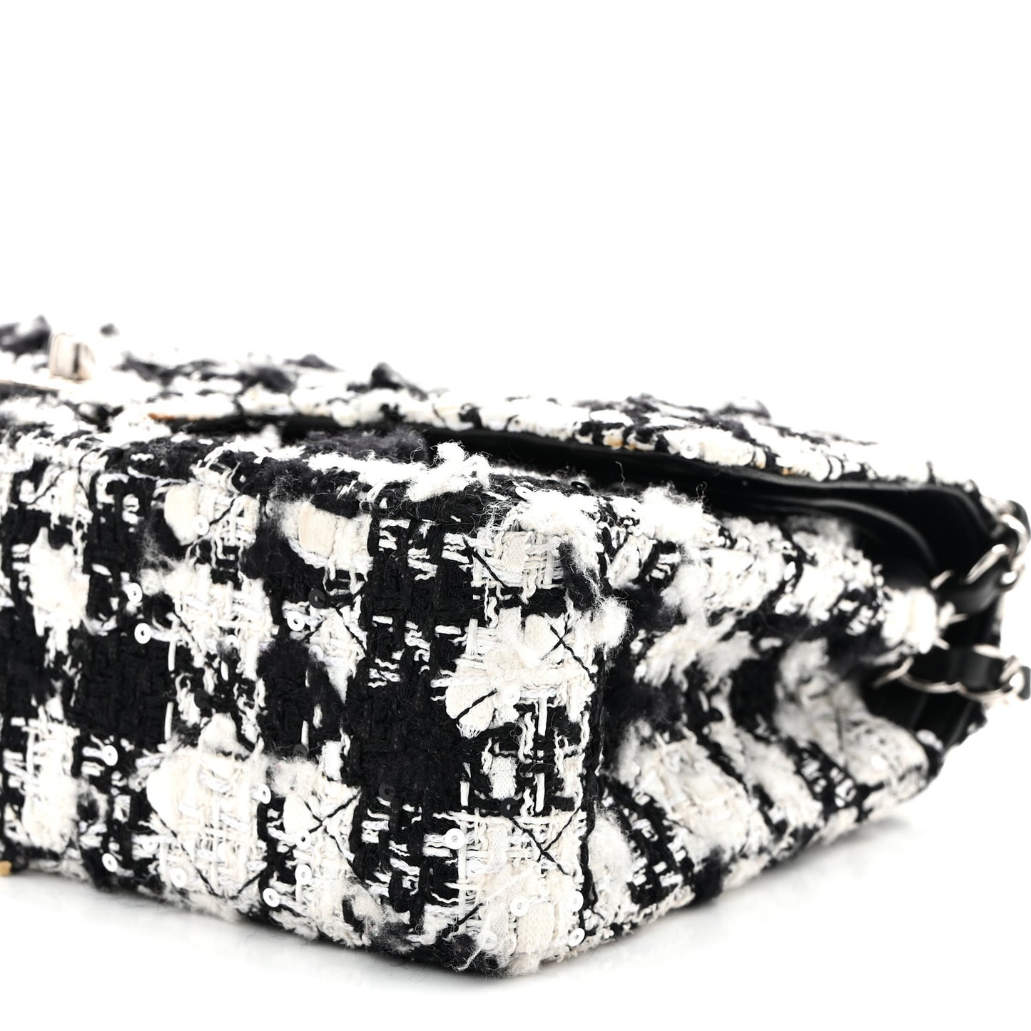 Tweed Sequin Quilted Medium Double Flap Black White