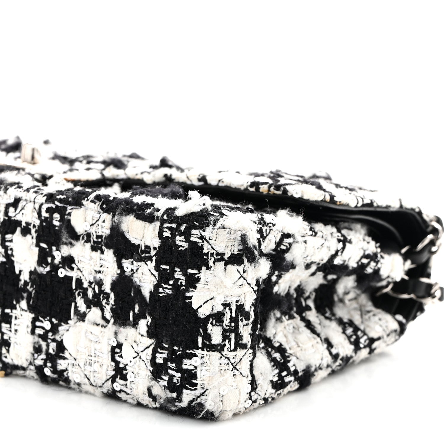 Chanel Tweed Sequin Quilted Medium Double Flap Black White 10 of 10