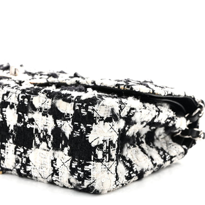 Chanel Tweed Sequin Quilted Medium Double Flap Black White 10 of 10