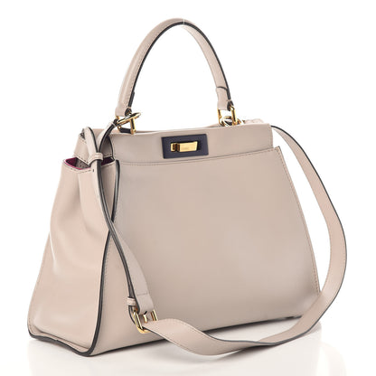 Fendi Vitello Seta Shiny Nappa Medium Peekaboo Iconic Satchel Grigio Polvere Magenta 3 of 9