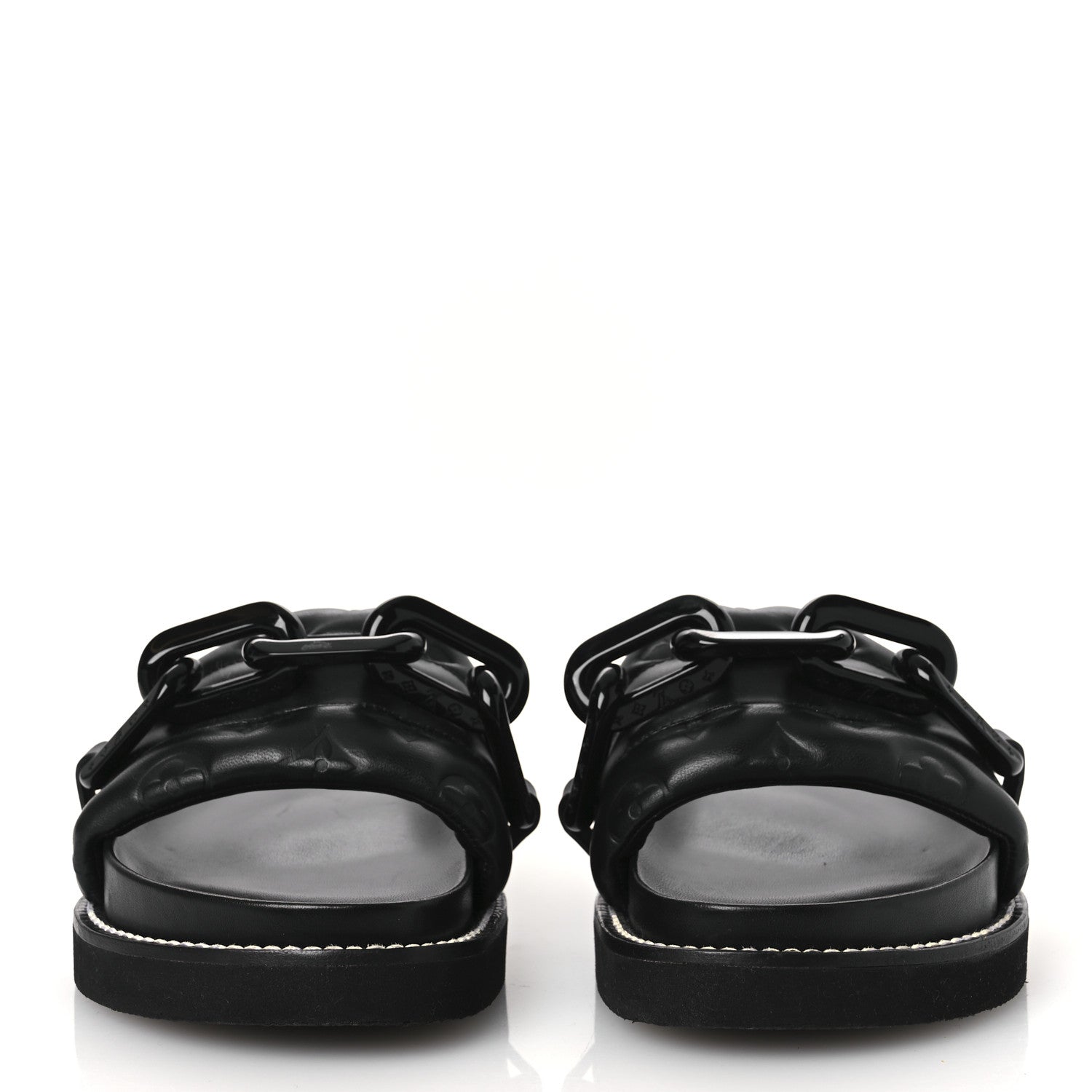 Louis Vuitton Calfskin Embossed Monogram Sunset Flat Comfort Mule 38.5 Black 3 of 11