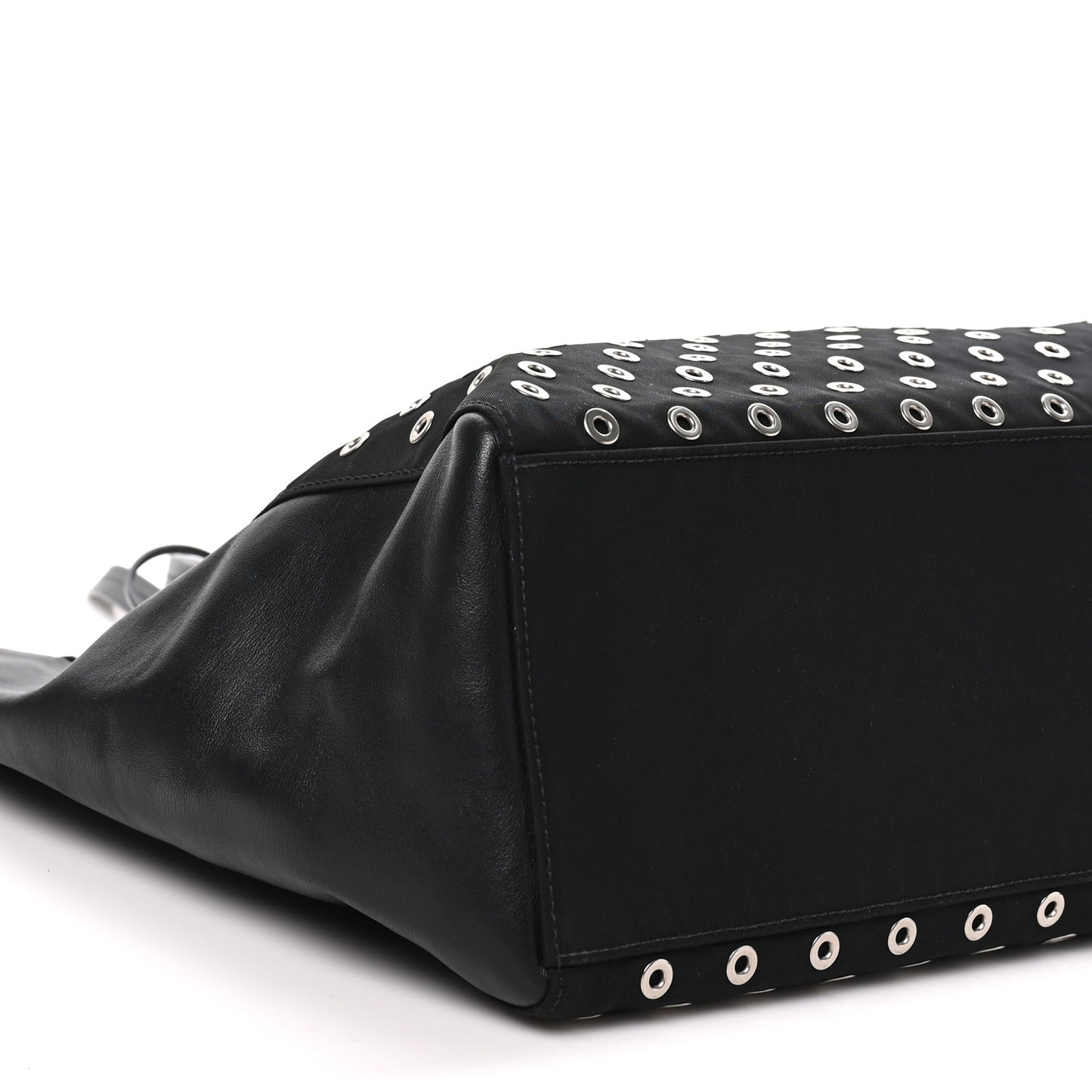 Tessuto Nylon Calfskin Grommet Tote Black