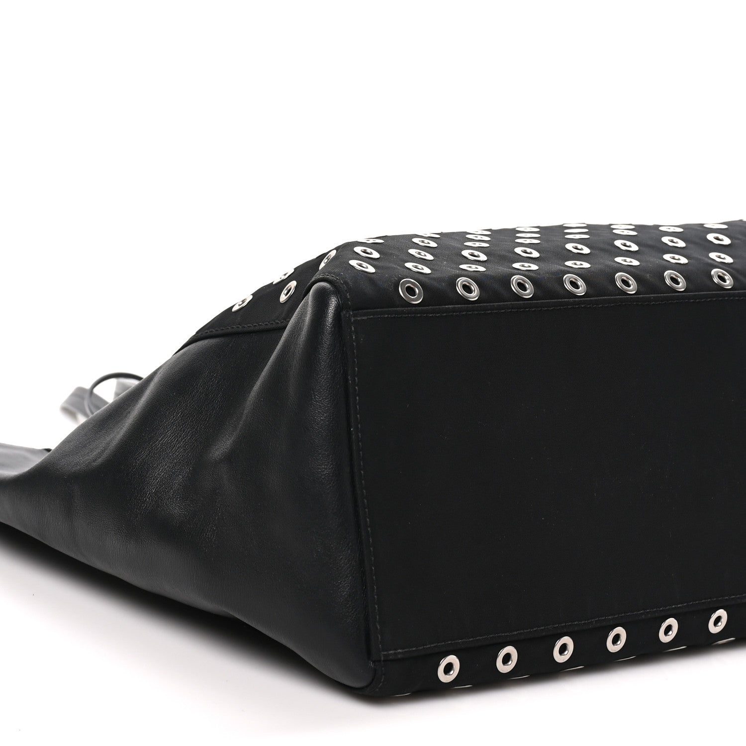 Prada Tessuto Nylon Calfskin Grommet Tote Black 7 of 8