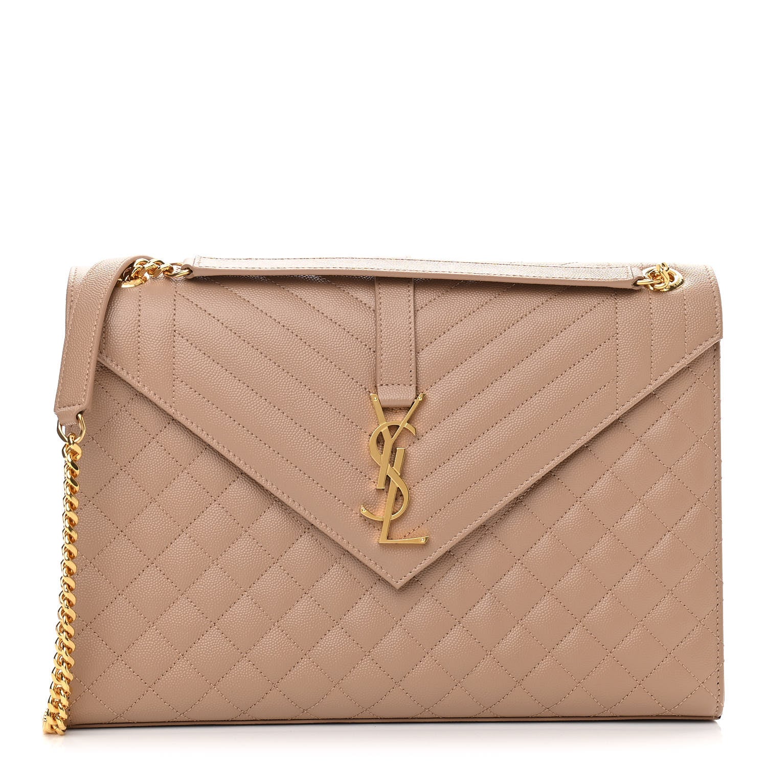 Saint Laurent Grain De Poudre Mixed Matelasse Large Triquilt Monogram Satchel Dark Beige 1 of 11