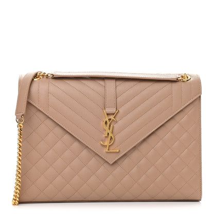 Saint Laurent Grain De Poudre Mixed Matelasse Large Triquilt Monogram Satchel Dark Beige 1 of 11