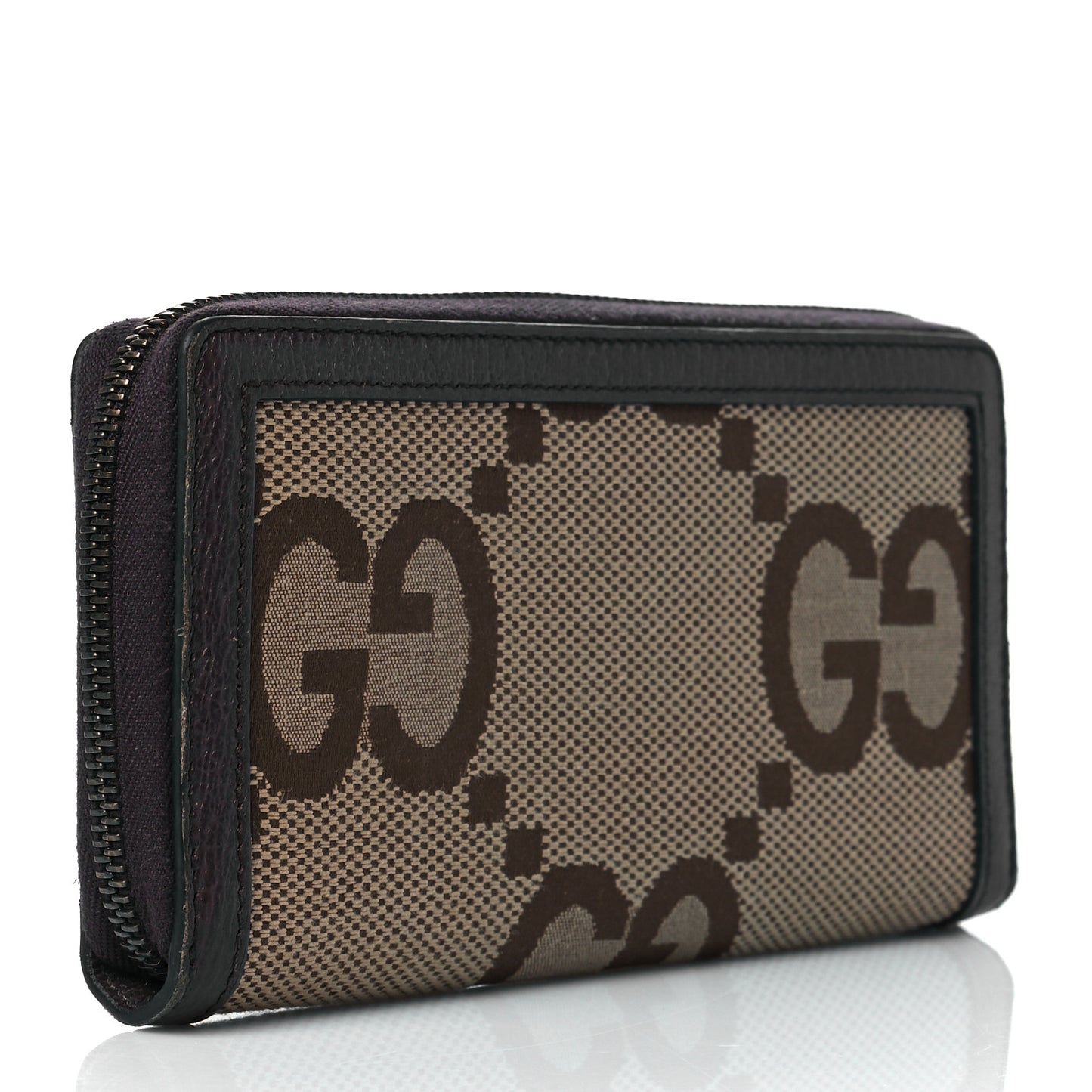 Monogram Jumbo GG Textured Dollar Calfskin Diana Zip Around Continental Wallet Camel Ebony New Acero