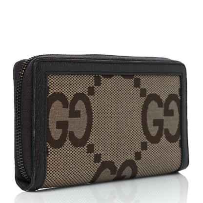 Gucci Monogram Jumbo GG Textured Dollar Calfskin Diana Zip Around Continental Wallet Camel Ebony New Acero 3 of 9