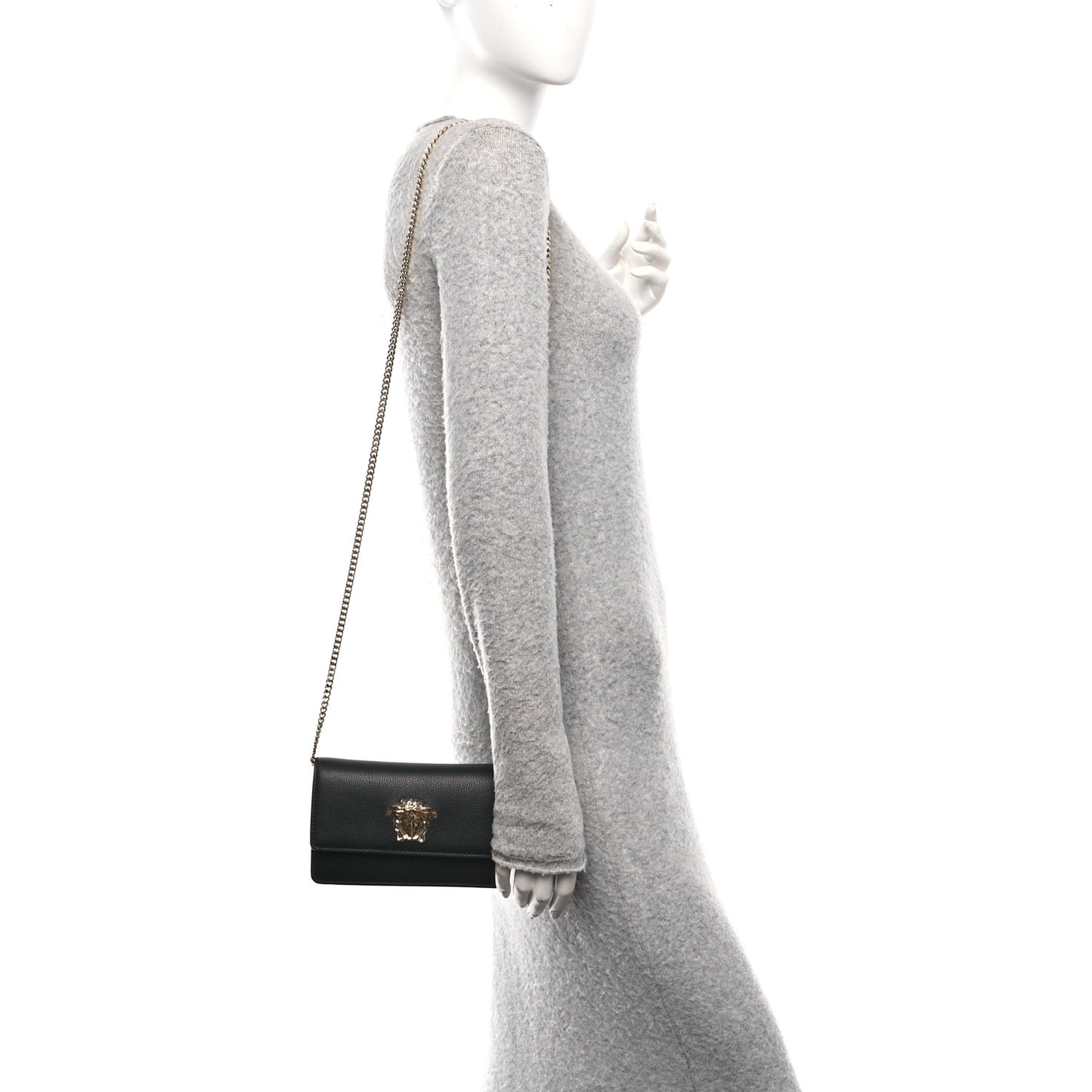 Grained Calfskin Medusa Evening Clutch Bag Black