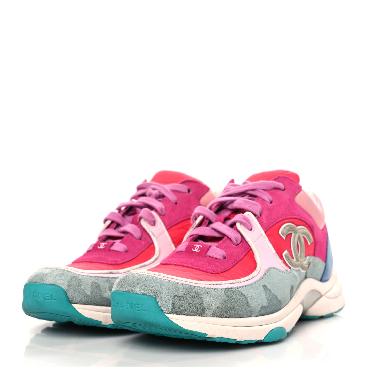 Nylon Calfskin Suede Womens CC Sneakers 40 Fuchsia Pink