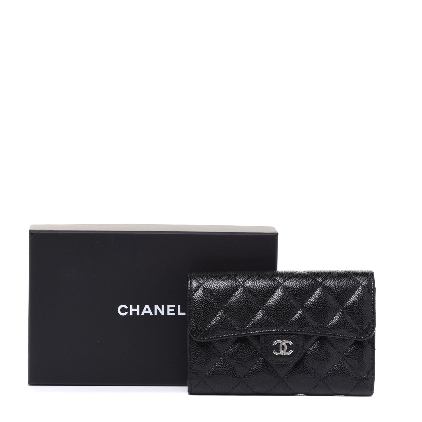 Caviar Quilted Medium Flap Wallet Black