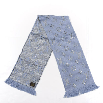 Louis Vuitton Wool Silk Logomania Shine Scarf Blue 2 of 3