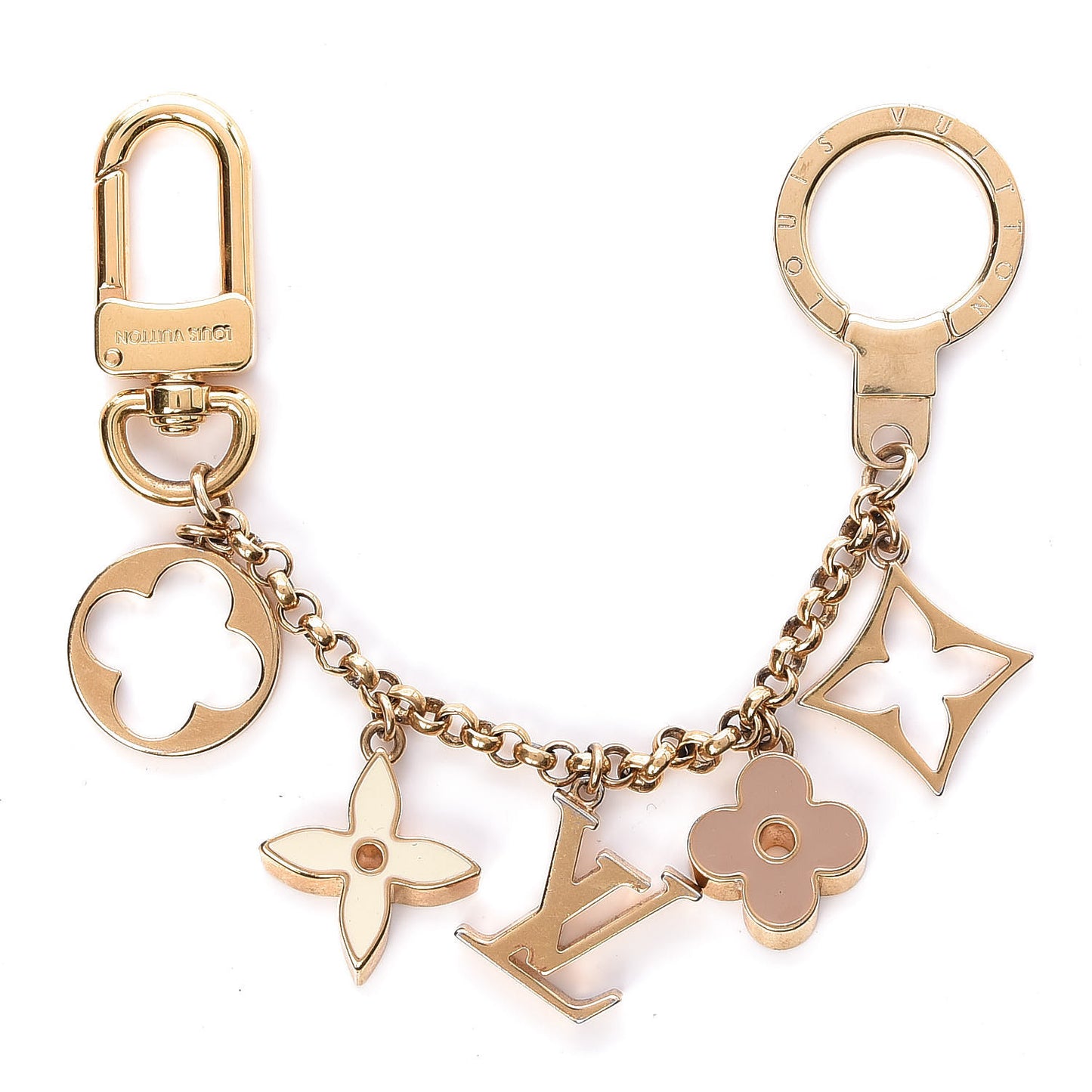 Brass Enamel Fleur De Monogram Bag Charm Chain Gold