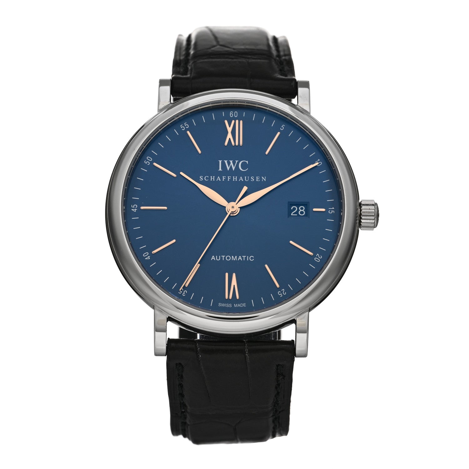 IWC Stainless Steel Alligator 40mm Portofino Automatic Watch Blue IW356523 1 of 5
