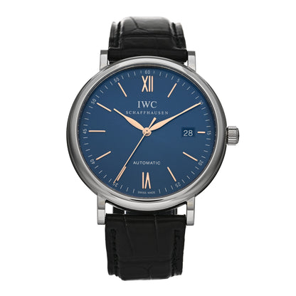 IWC Stainless Steel Alligator 40mm Portofino Automatic Watch Blue IW356523 1 of 5