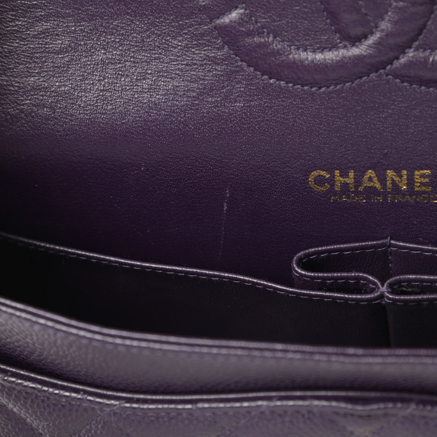Caviar Quilted Medium Double Flap Dark Purple