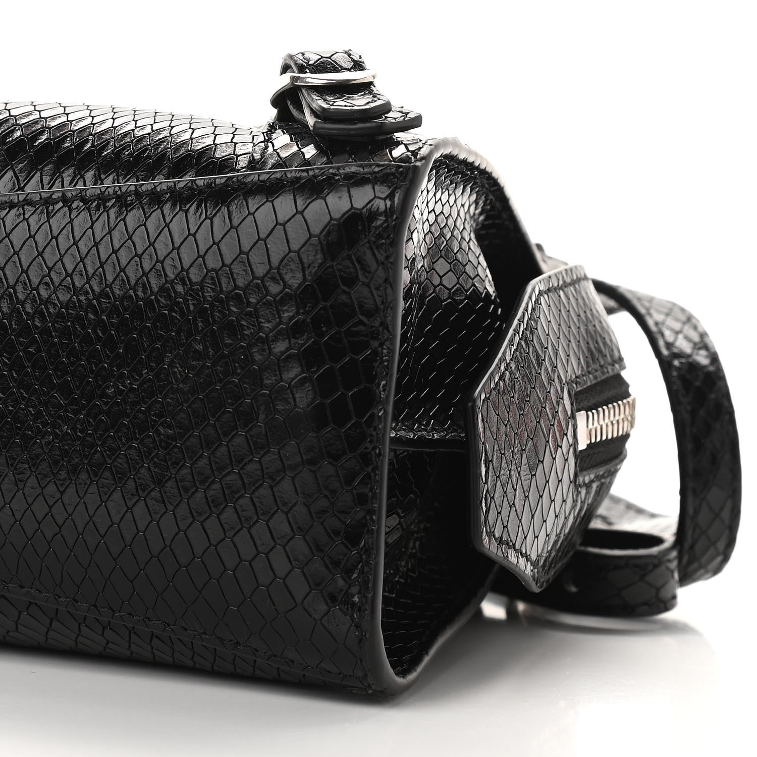 Balenciaga Grained Calfskin Snake Effect Silver Hardware Neo Classic Mini City Black 6 of 7