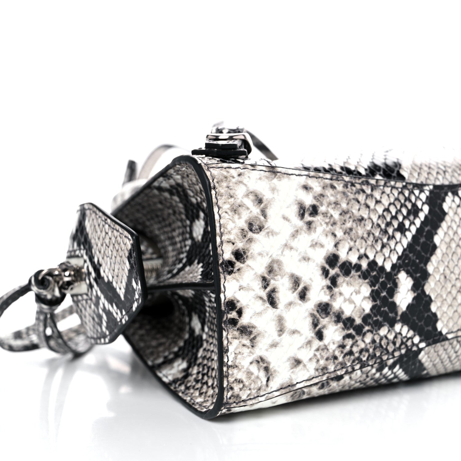 Balenciaga Grained Calfskin Snake Effect Neo Classic Silver Hardware Mini City Black White 7 of 8