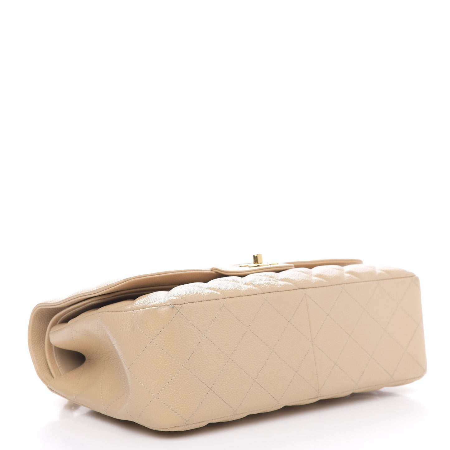 Caviar Quilted Jumbo Double Flap Light Beige