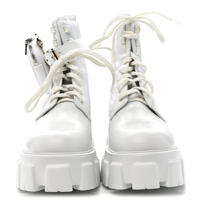 Prada Spazzolato Rois Re-Nylon Metal Triangle Logo Monolith Pouch Pocket 55mm Boots 40.5 White 3 of 15