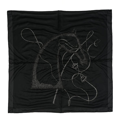 Hermes Silk Embroidered Cheval Du Nuit Scarf 90 Black 1 of 3