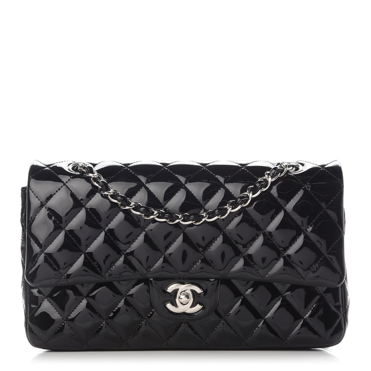 Patent Quilted Medium Double Flap Black