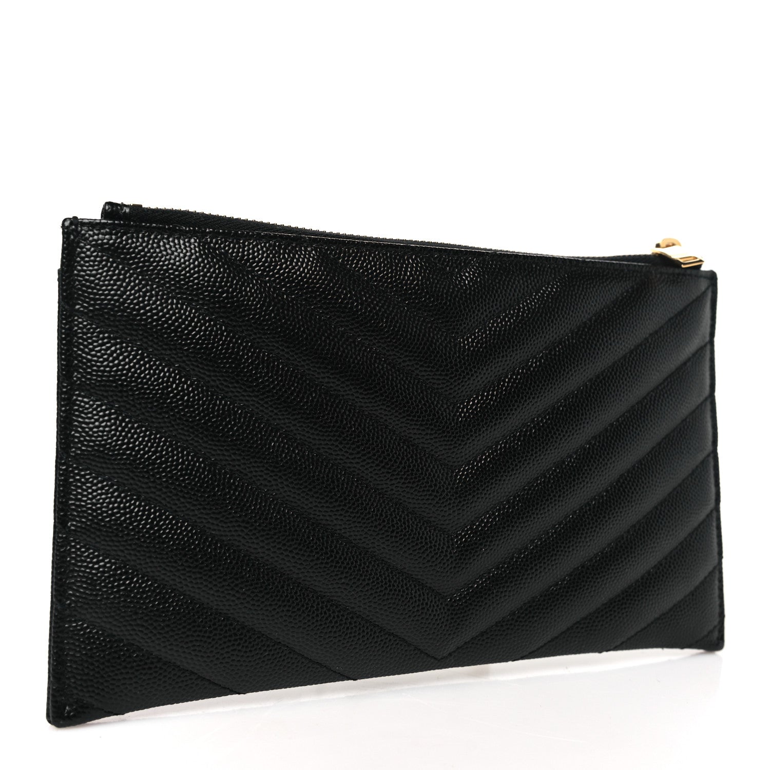 Saint Laurent Grain De Poudre Chevron Monogram Bill Pouch Black 3 of 8