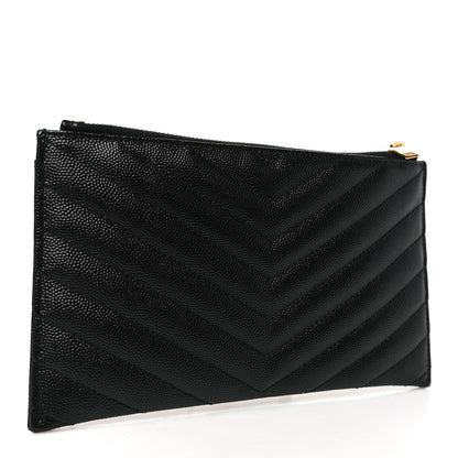 Saint Laurent Grain De Poudre Chevron Monogram Bill Pouch Black 3 of 8