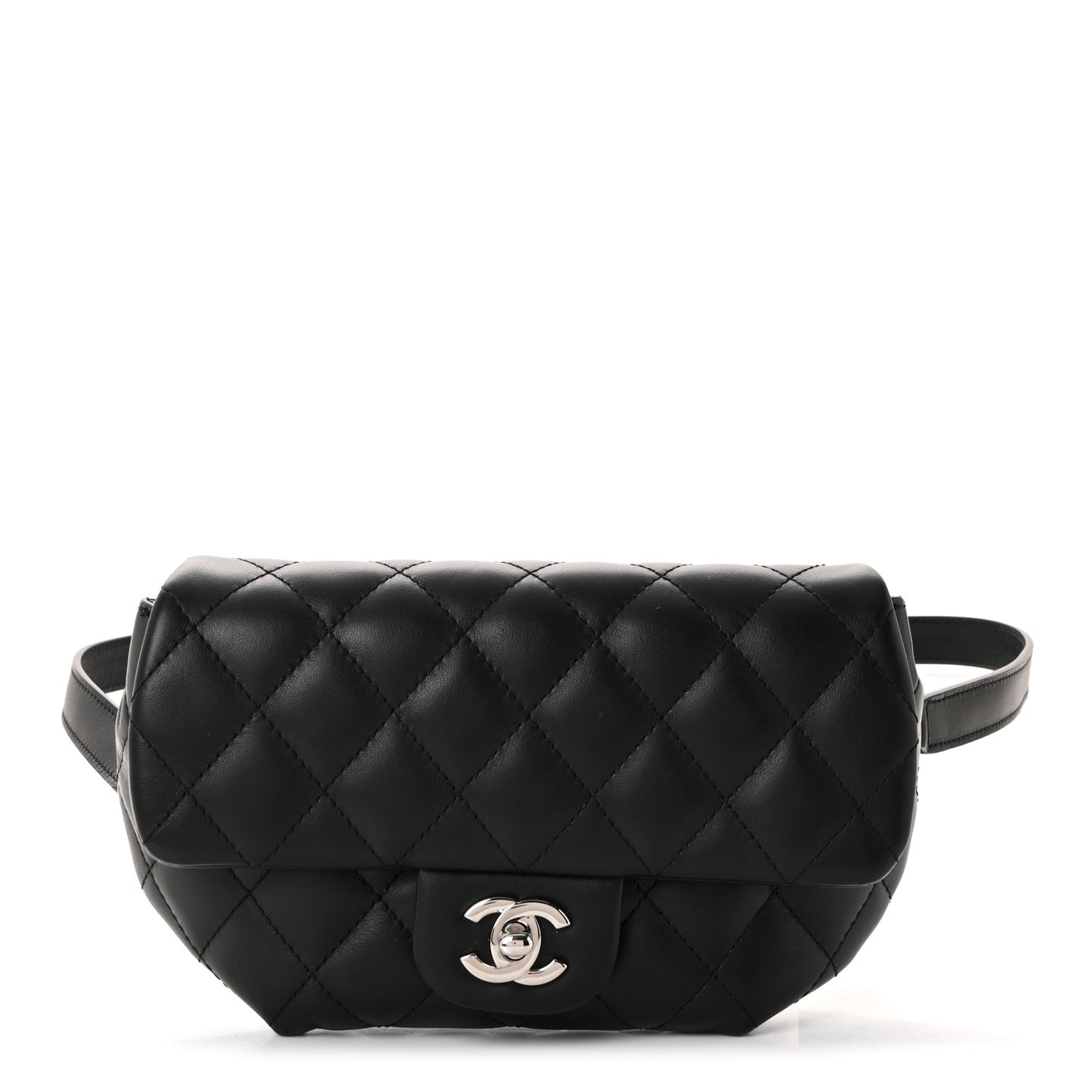 Calfskin Quilted CC Uniform Flap Belt Bag Black
