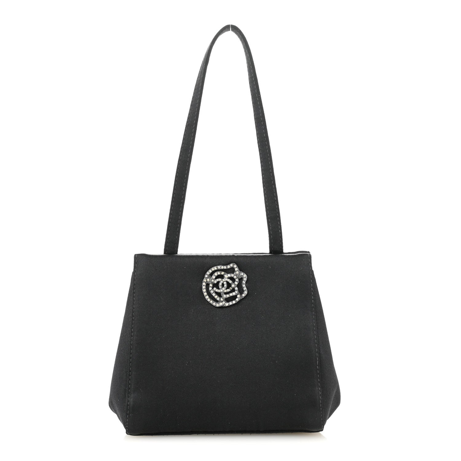 Chanel Satin Crystal Small Camellia Evening Bag Black 1 of 12