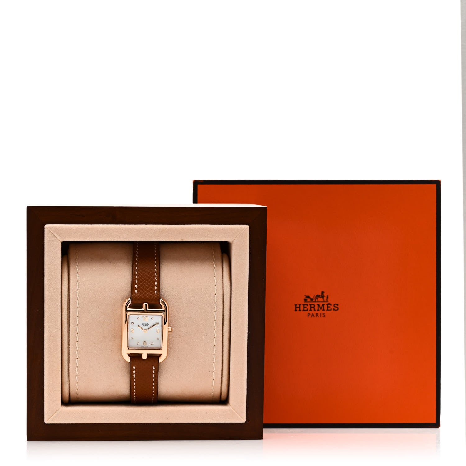 Hermes 18K Rose Gold Epsom Diamond Mother of Pearl 23mm Cape Cod