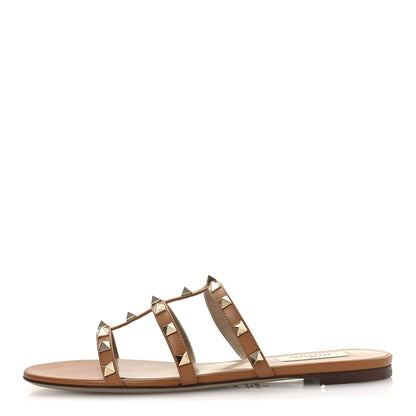 Valentino Garavani Nappa Rockstud Caged Flat Slide Sandals 38.5 Almond 1 of 11